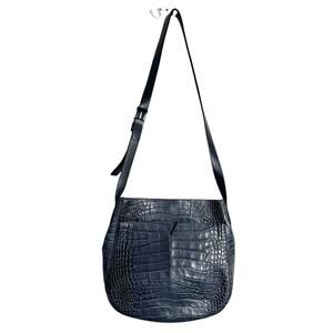 Vince Dark Blue Crocodile Leather Embossed Calf Skin Crossbody Bag Purse